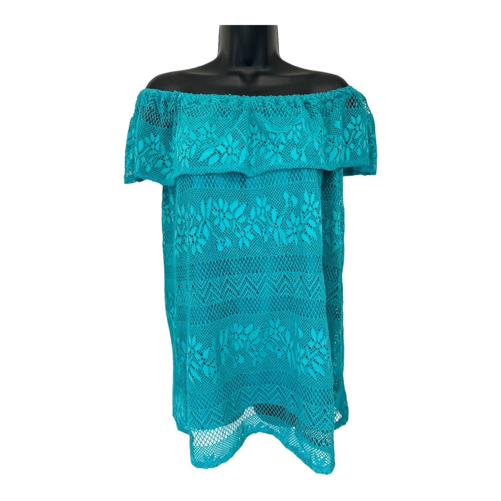 New Directions Cold Shoulder Eyelet Woven Top Size M